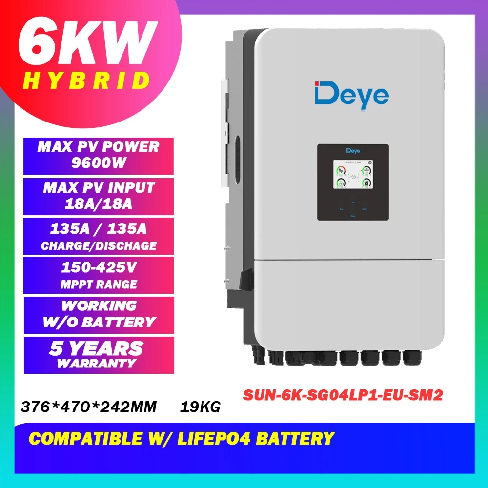 DEYE 6kw 6000W Hybrid Solar Inverter with 6kw EPS (Back up) - Can be ...