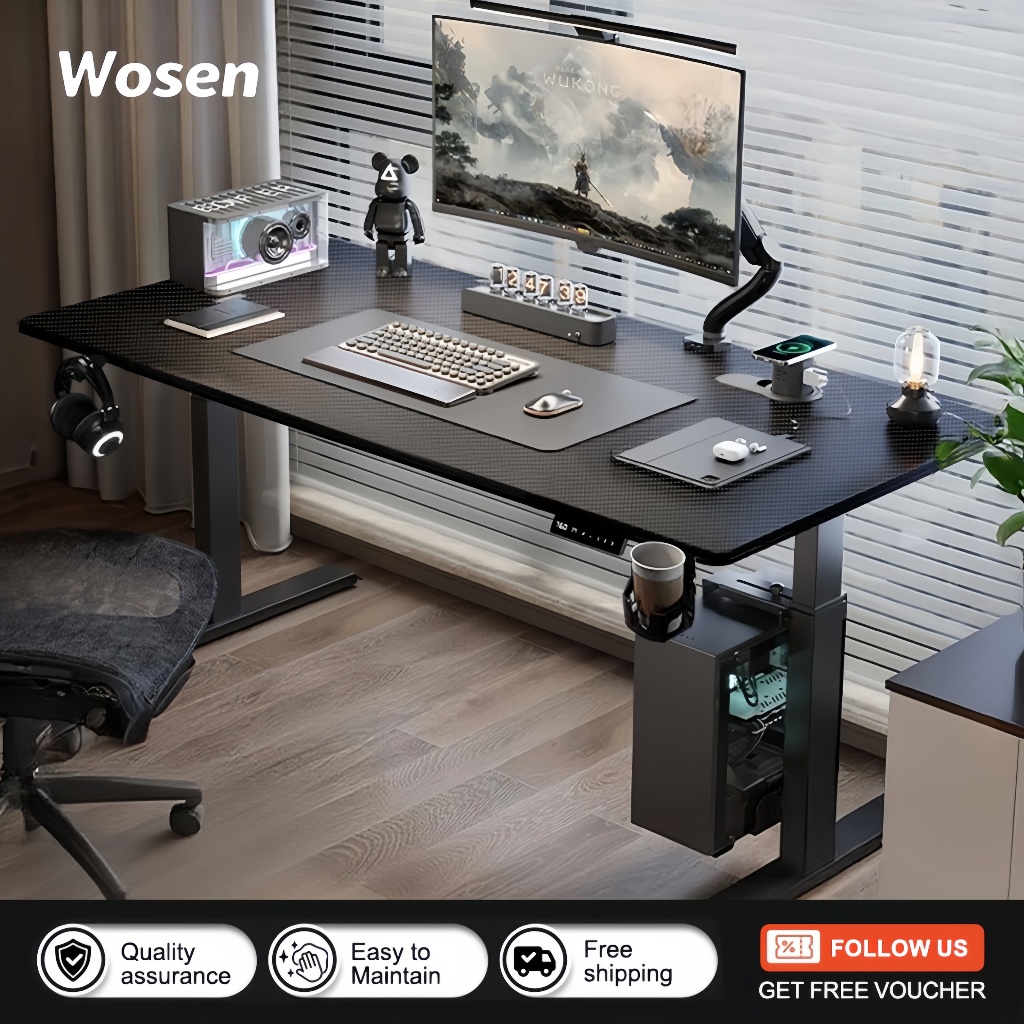 WOSEN Carbon Fiber Electric Computer Table Adjustable Gaming Table ...