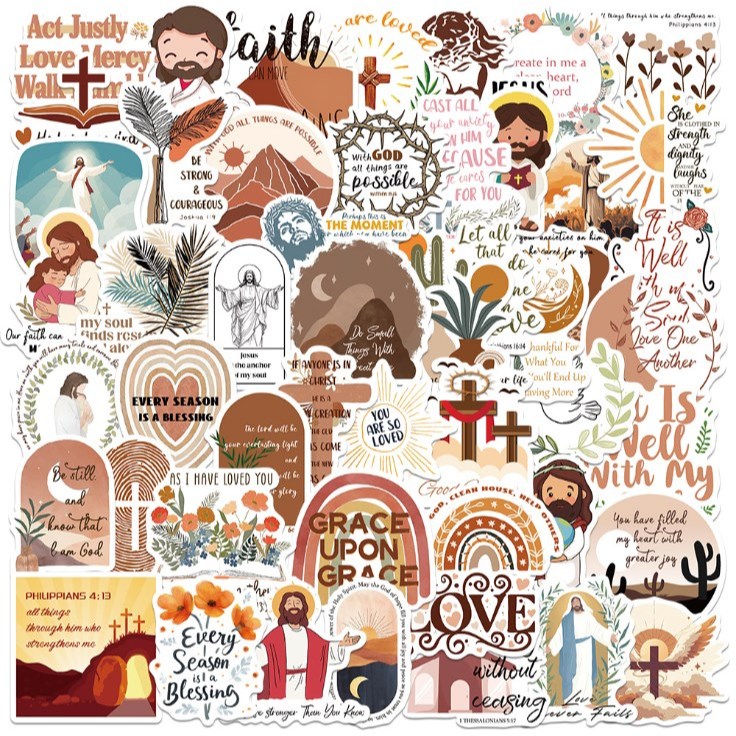 50pcs Jesus & Bible Phrase Stickers – Inspirational Christian Slang ...