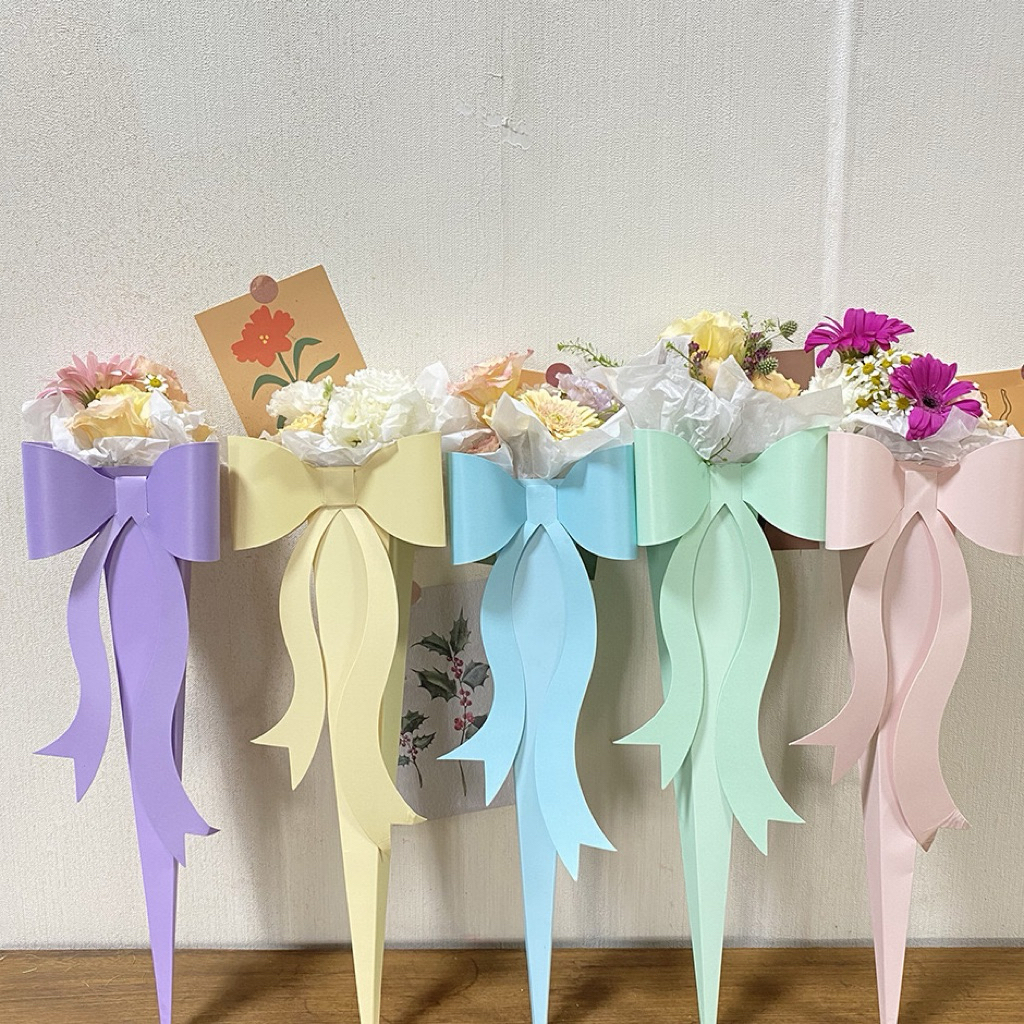 (10 PCS) Pastel Bow Cone Flower Wrapper – DIY Bouquet Packaging with ...