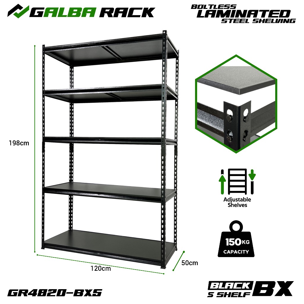 GALBA RACK Boltless Laminated Steel Shelving Adjustable Storage (5 ...