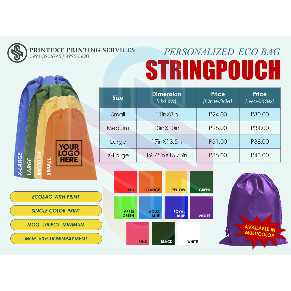 Personalized Eco Bag - Stringpouch (FREE layout, Minimum of 100pcs, ONE ...