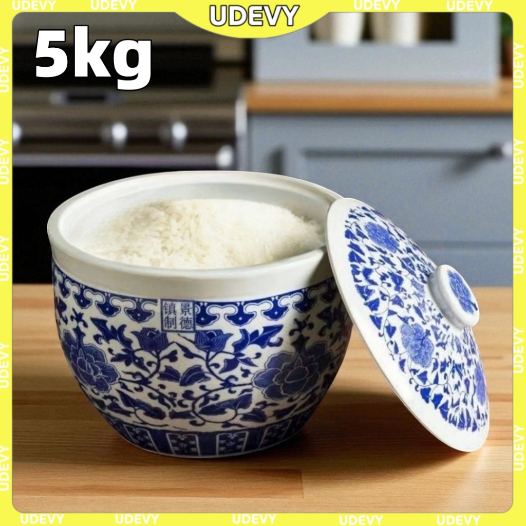 Ceramic rice dispenser 5kg /kilos clay jar with lid porcelain rice ...