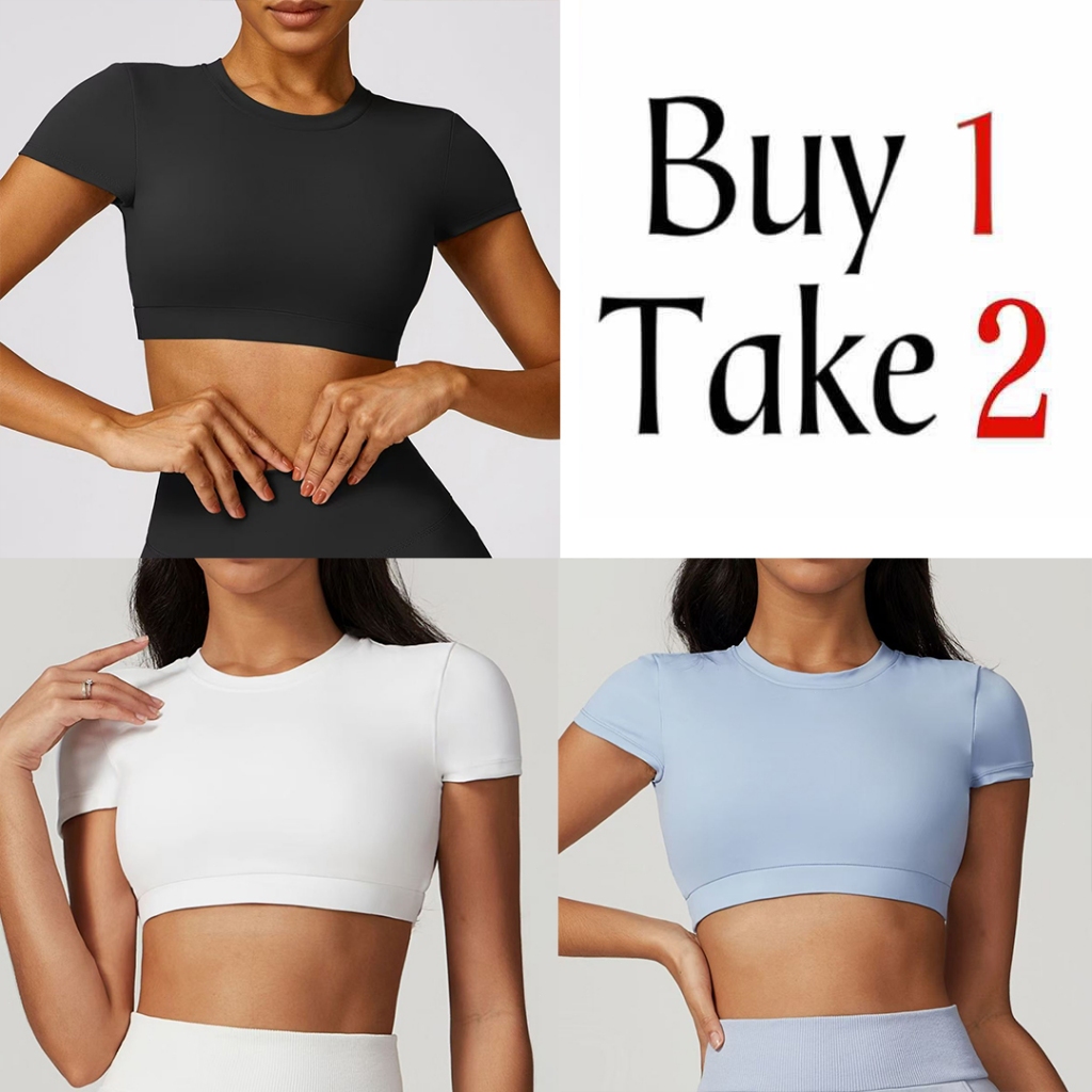 Buy 1 Take 2 & Buy 1 Take 1 Short Sleeve Crop Top Slim-Fitting Crew ...