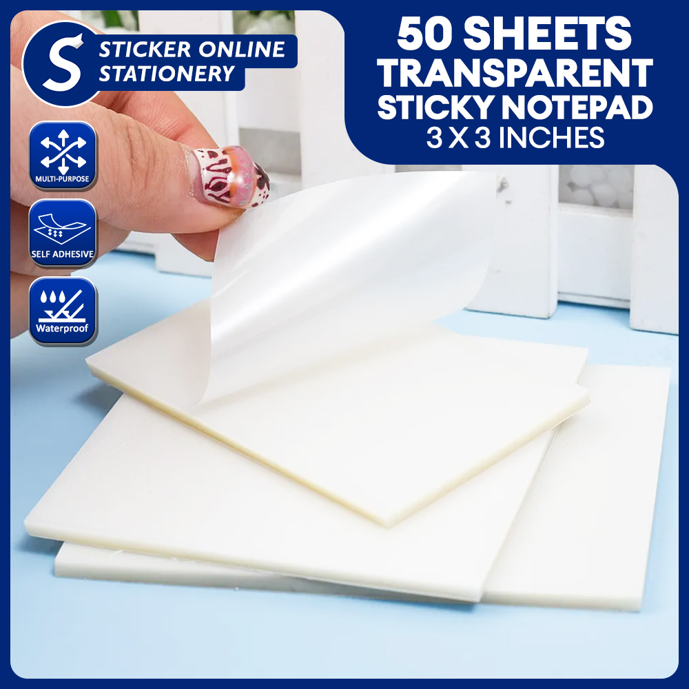 50 Sheets Transparent Sticky Notepad 3x3 Inches Waterproof ...