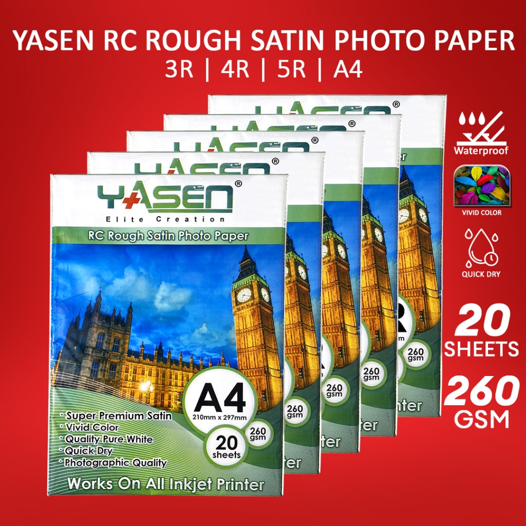 RC Rough Satin Photo Paper Yasen 260gsm (A4 5R 4R 3R) 20-100 Sheets ...