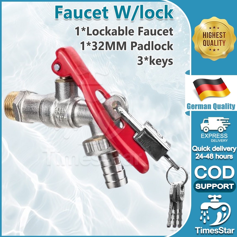 Lockable Brass Faucet With 30mm Padlock And 3 Keys Outdoor Garden Anti ...