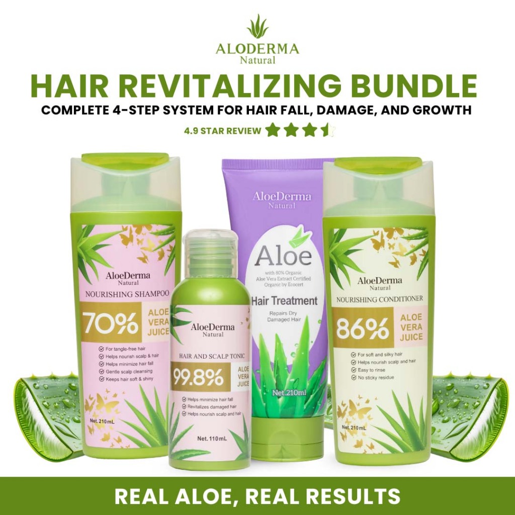 AloeDerma Hair Revitalizing Bundle -4-Step System for Hair Fall, Damage ...