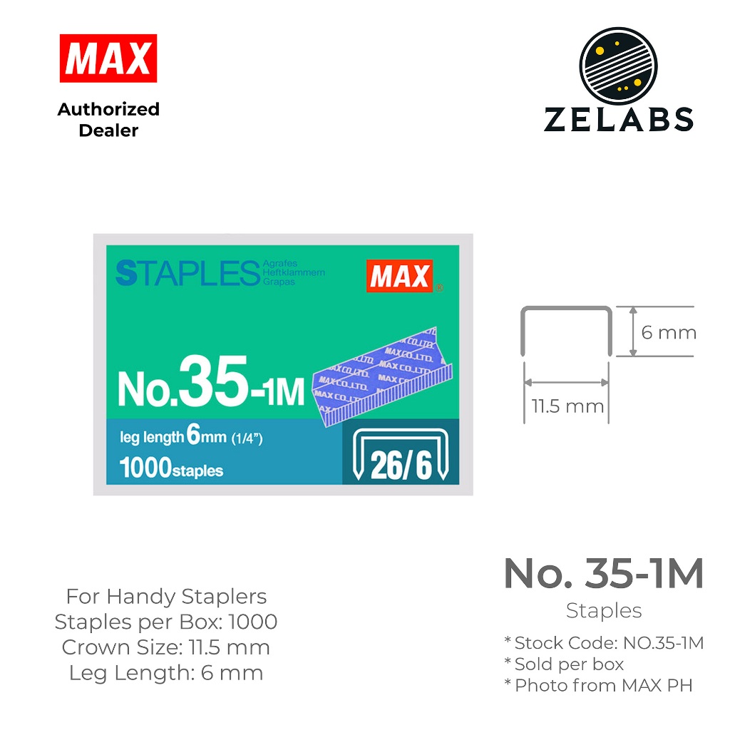 MAX No.35-1M Staples (1000 staples / box) - For Standard (26/6 ...