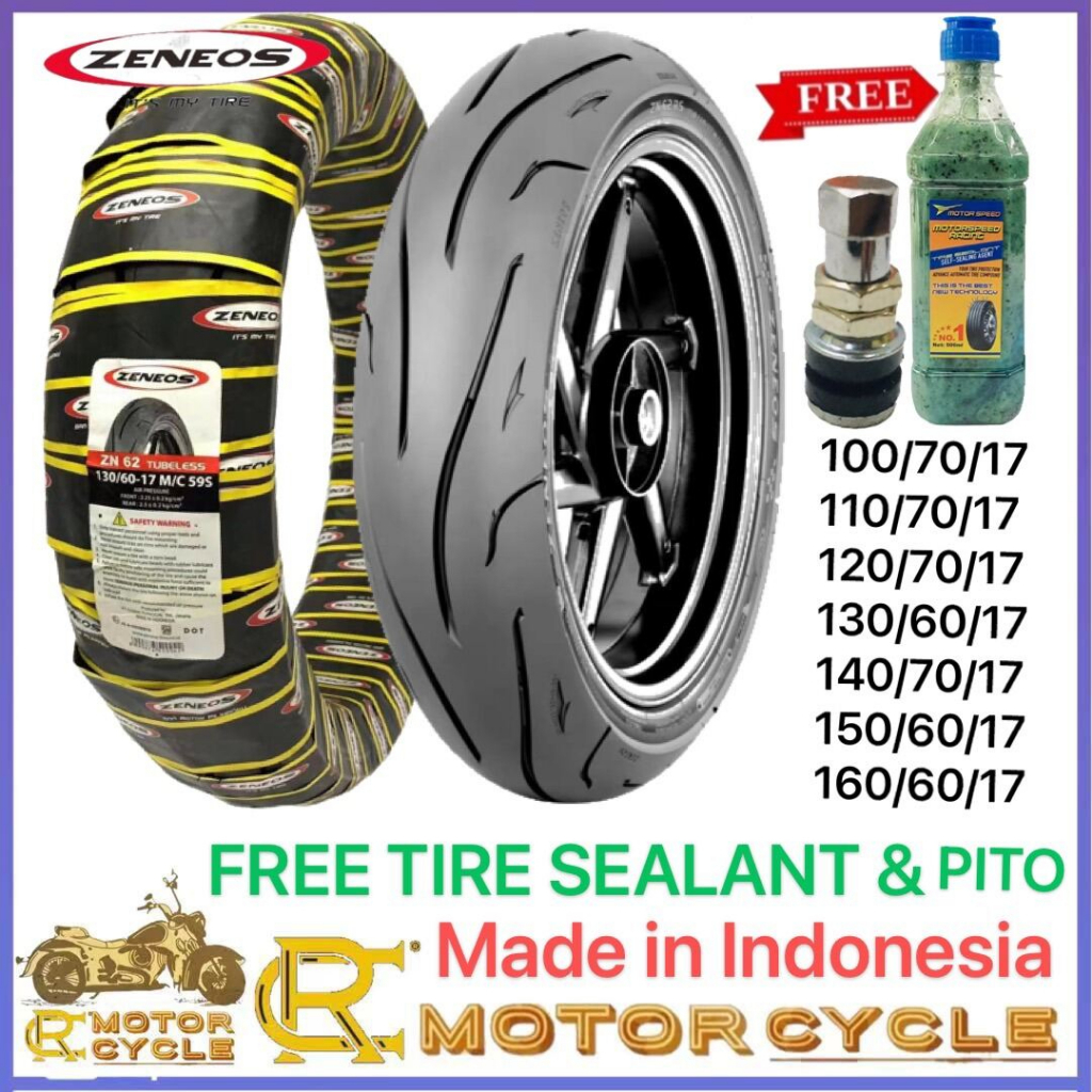 ZENEOS ZN62 MOTORCYCLE TIRE GULONG TUBELESS 100/70/17 110/70/17 120/70 ...