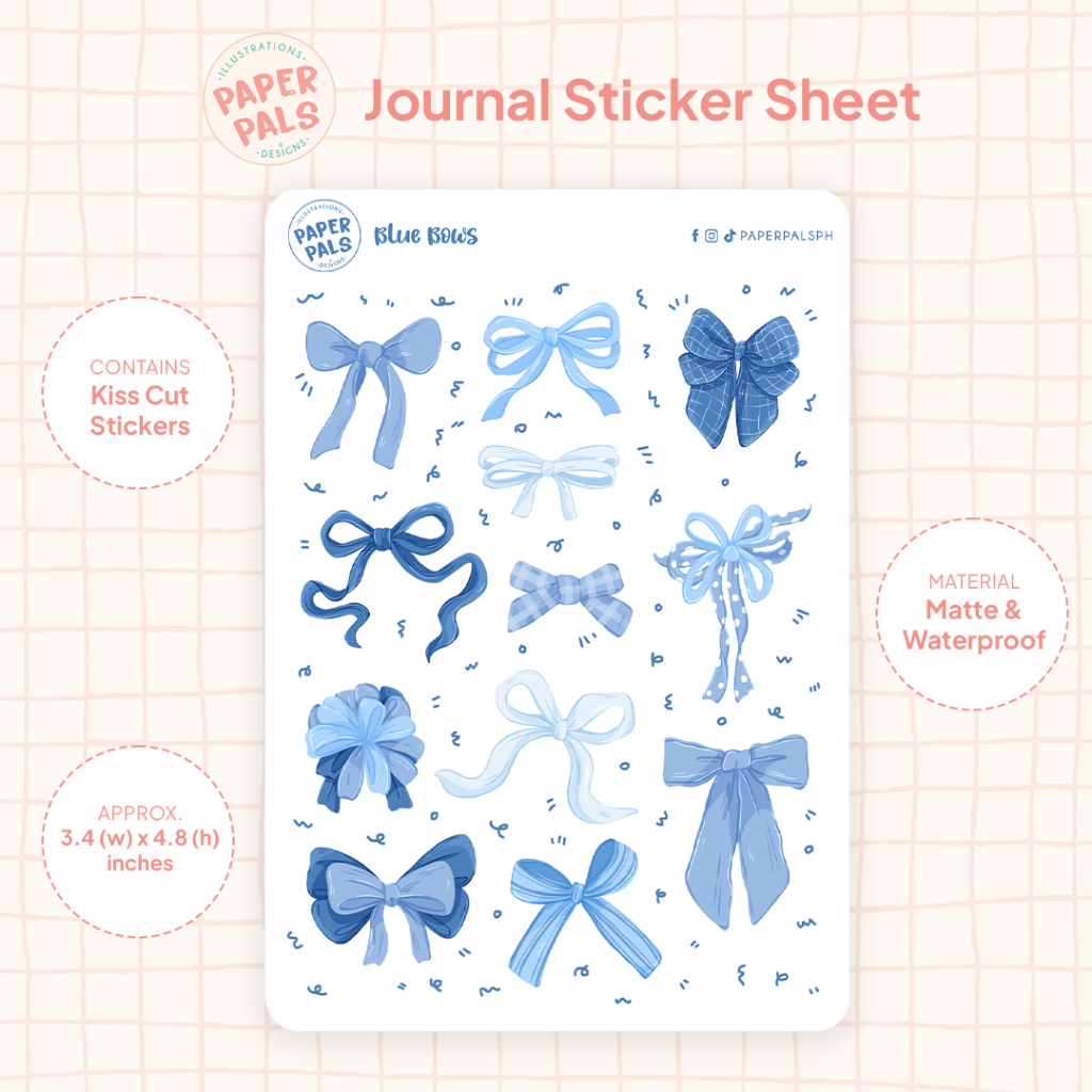 Blue Bow Stickers, Aesthetic Ribbons, Planner, Journal Stickers | Paper ...