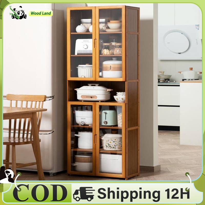 Nordic Bamboo Kitchen Cabinet Organizer Cupboard Storage Sideboard with ...