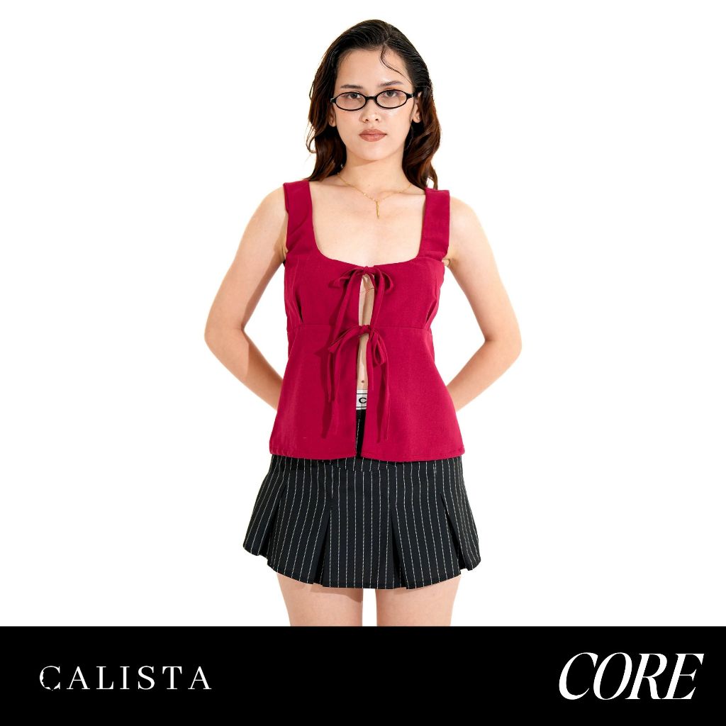 CAMILLE| Calista Core Linen Ribbon Top (Women's Sleeveless Style with ...