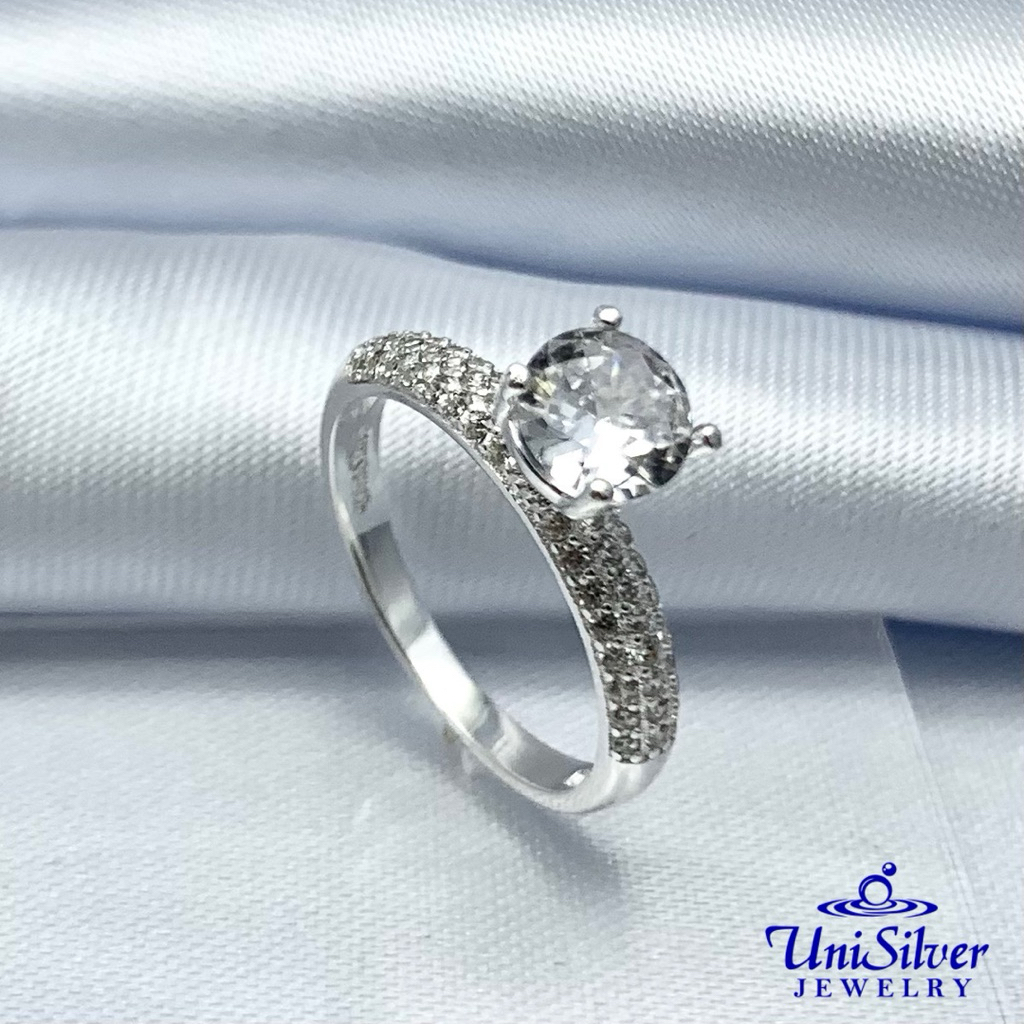 Unisilver 925 Sterling Silver Round Cut CZ Stone Engagement Ring (RS729 ...