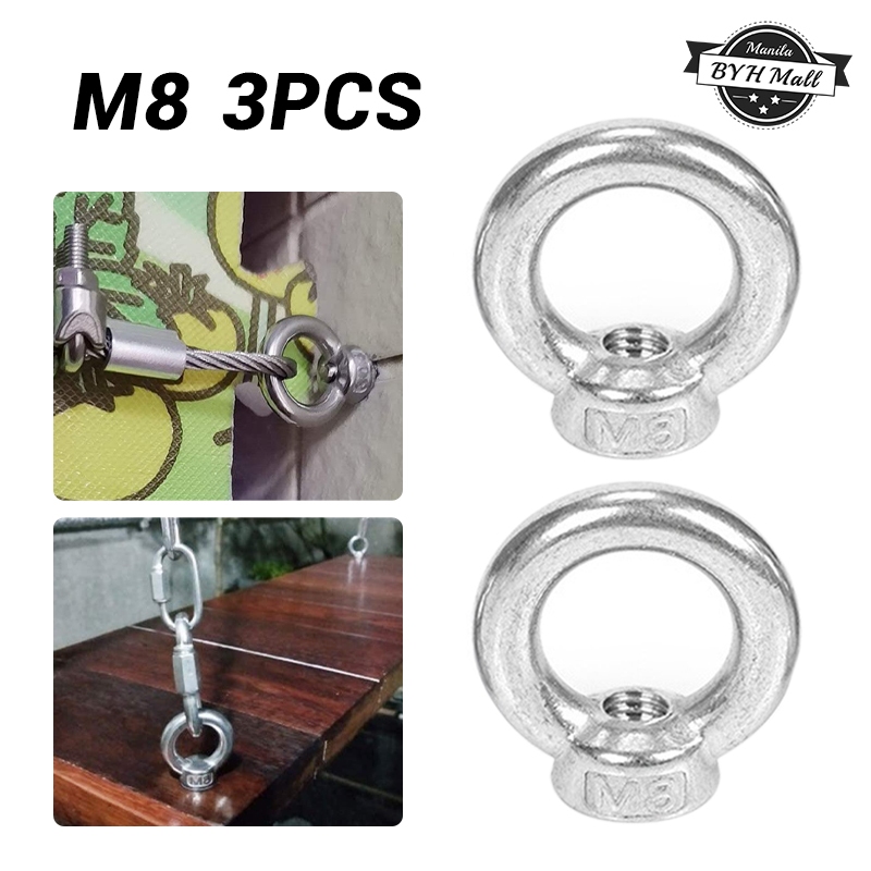 3pcs M8 Eye Nut Stainless Steel Female Threaded Fastener Ring Nut ...