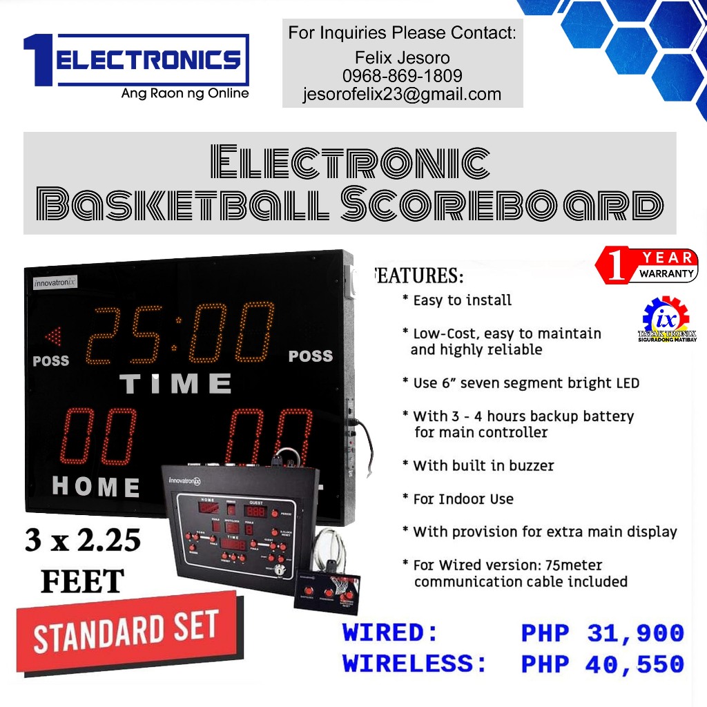 1Electronics Standard Set Scoreboard with Shotclock 3ft x 2.25ft ...