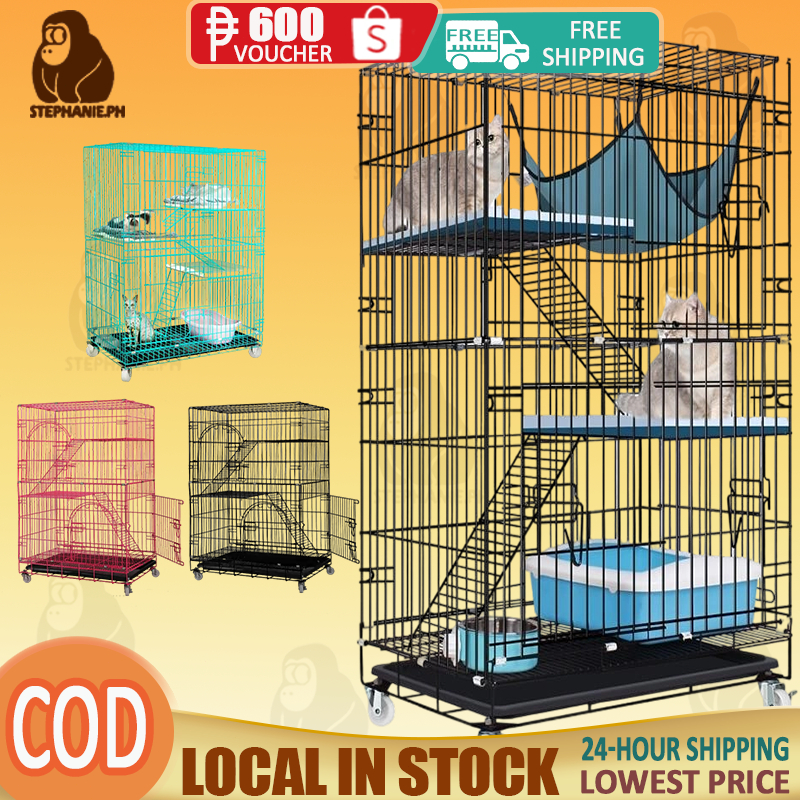 Cat Cage 4 Layers Pet Cage Large Space Stackable Cat House Foldable ...