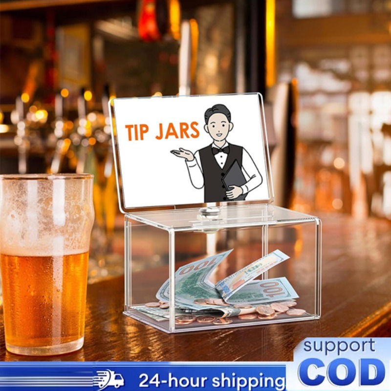 Acrylic Transparent Tip Box for Fundraising with Lock and Sign Holder ...
