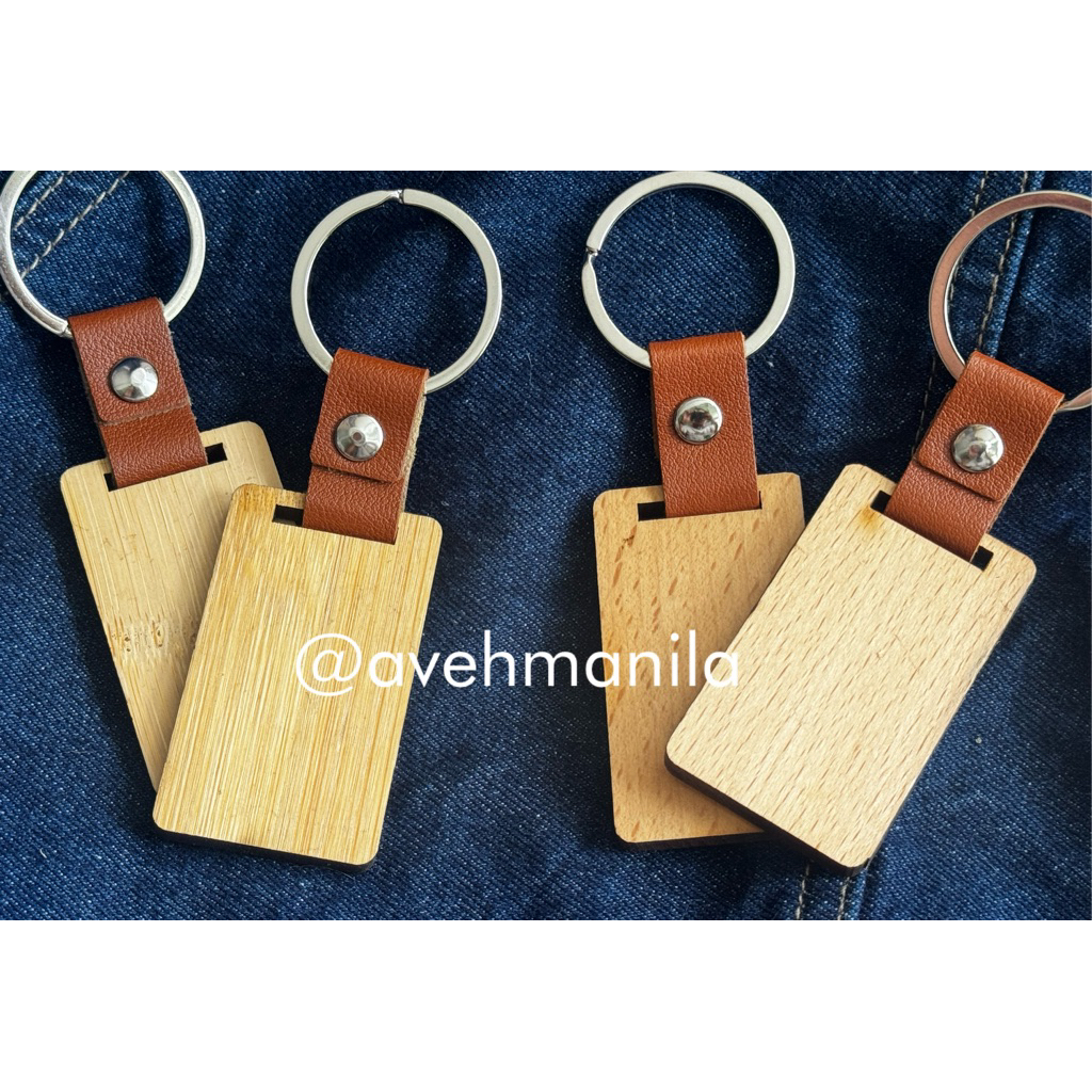 10pcs Wooden Keychain with leather - matte varnish | Shopee Philippines
