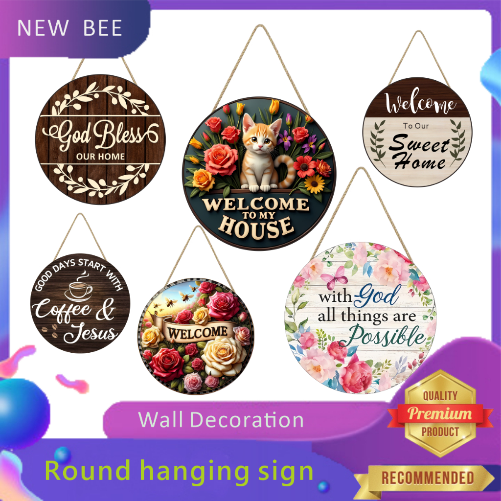 NEW BEE Rotundity Welcome Cute Round Signage Aesthetic Wall Hanging ...