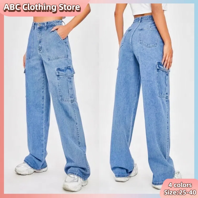 919 Jeans Loose straight pants American Spice girls multi pocket straight  leg jeans women pants