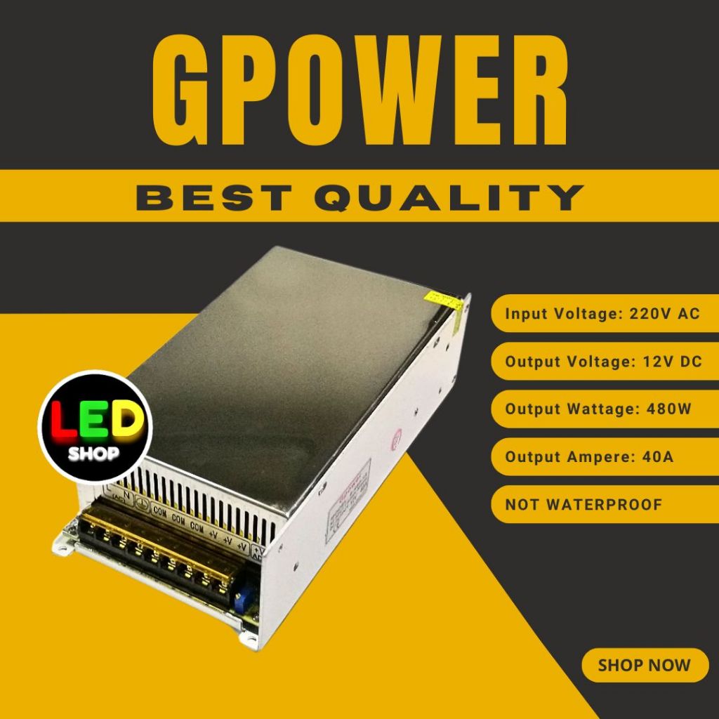 Power Supply 12v 480w 40A (480watts 40ampere) Transformer 220v input ...