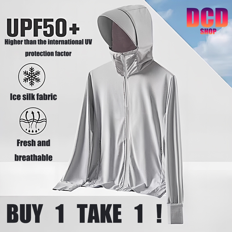 【BUY 1 TAKE 1】Hat Jacket for Men ice Silk UV Sun Protection Coats Long ...