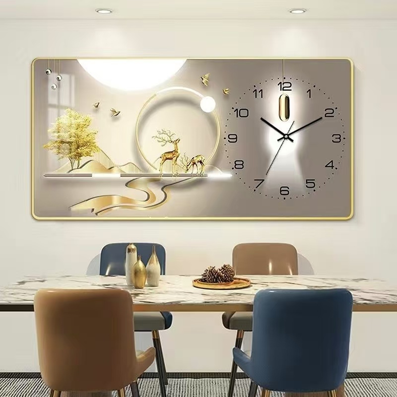 Elegant Wall clock mural living room Abstract clock painting with frame ...