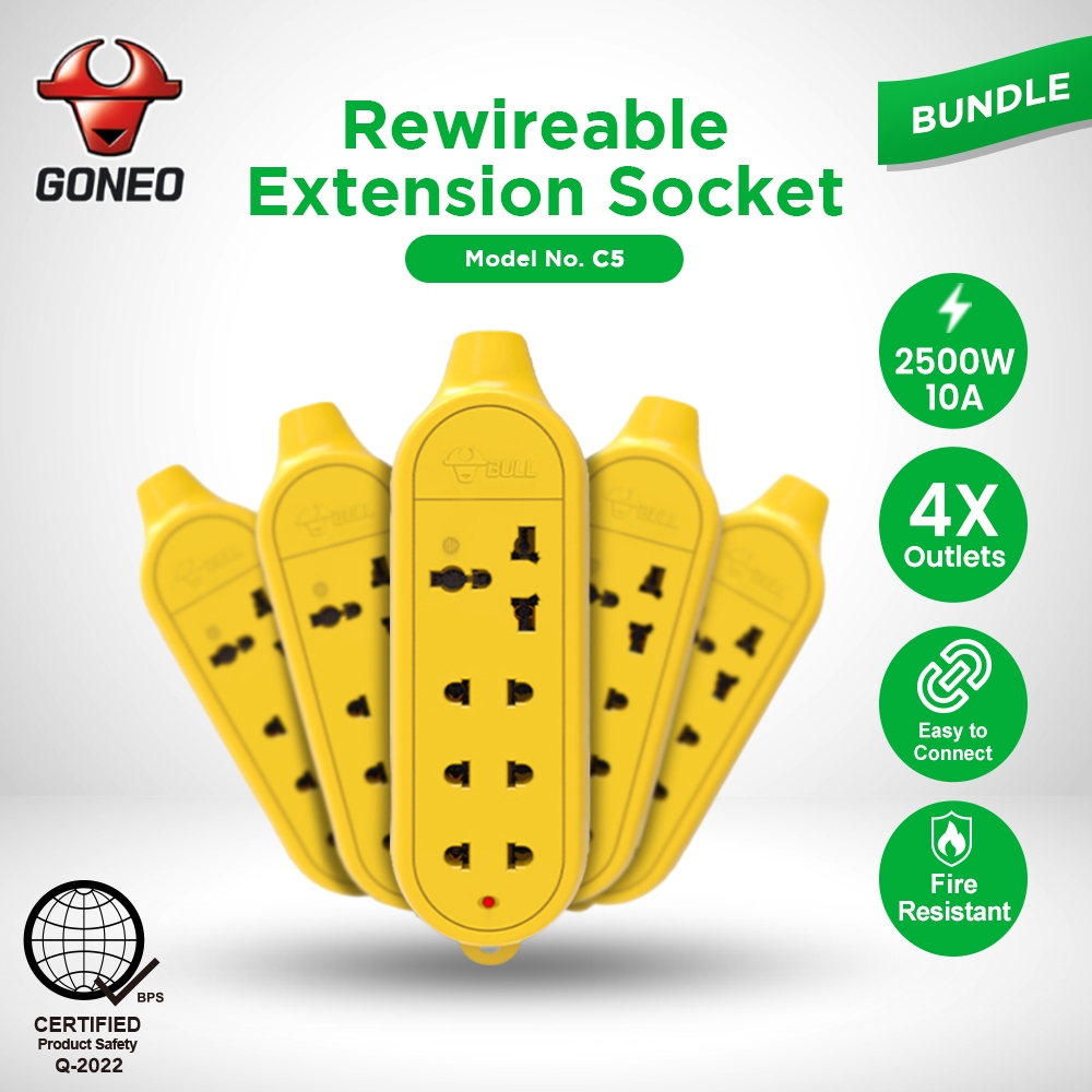 GONEO Unbreakable Series Rewireable Extension Socket C5 4 Outlets 2500w ...