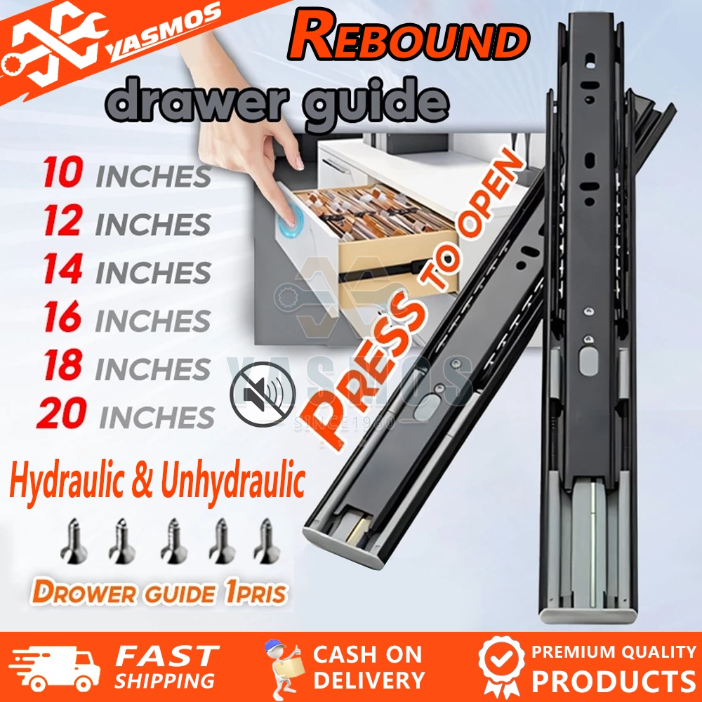 (PER PAIR) Soft Closing /Push Open Hydraulic Drawer Guide Full ...
