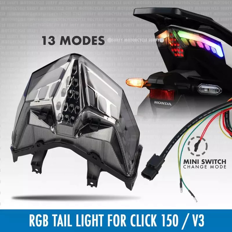 Honda Click 125/150 v3 Tail Light RGB 13Modes LED VIVID Color Strong ...