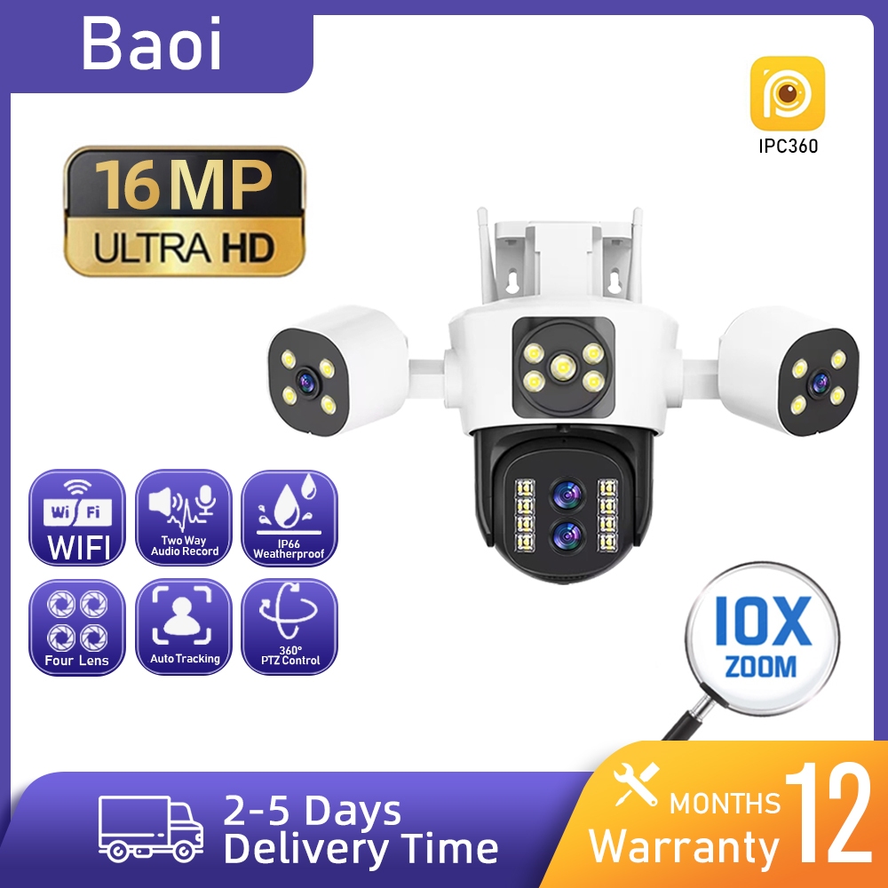 Baoi 4 lenses 3 screens wireless CCTV camera WIFI 10X light zoom motion ...