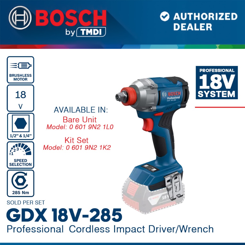 BOSCH 2in1 Cordless Impact Wrench Driver 285Nm 1/2, 1/4 GDX 18V-285 w ...
