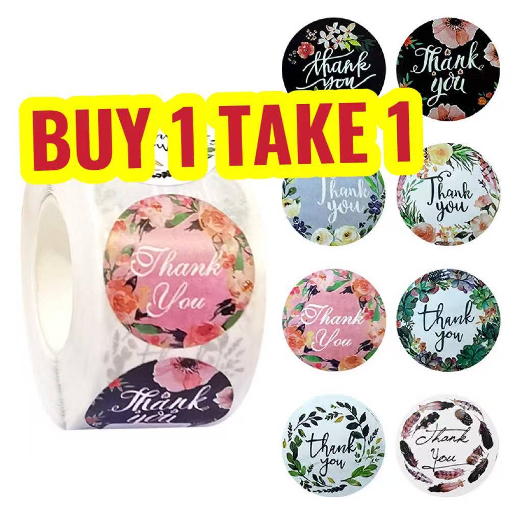 BUY 1 TAKE 1 500pcs Thank You tape Thankyou Flower Round Seal Sticker ...