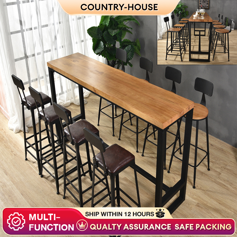 Bar Table 180cm Narrow Waterproof - High Long Table with Stool Set for ...