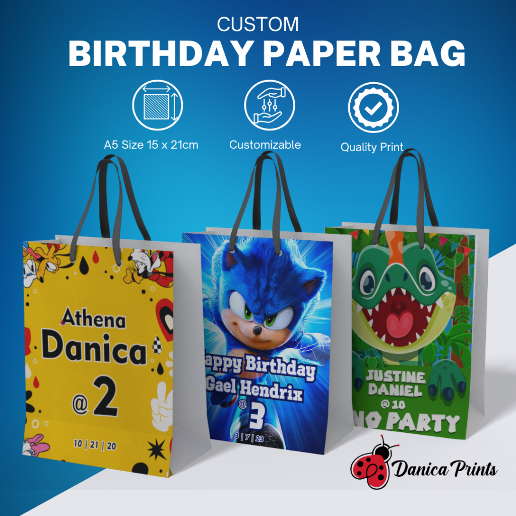 Custom Birthday/Event Paper Bags with Personalized Sticker | 20 Pcs ...
