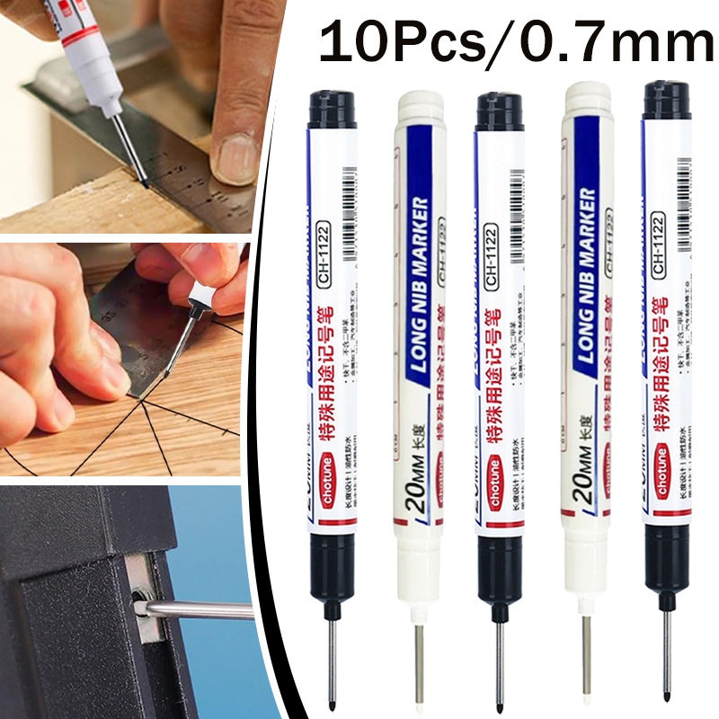 10Pcs Construction Marker Pen Long Head 0.7mm Waterproof Ink For ...