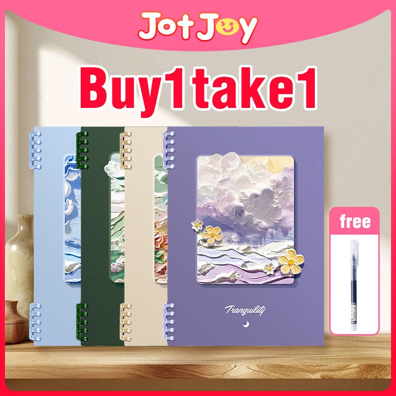 A5 Loose Leaf Notebook Refillable Thick Paper Oil Painting Style Cover ...