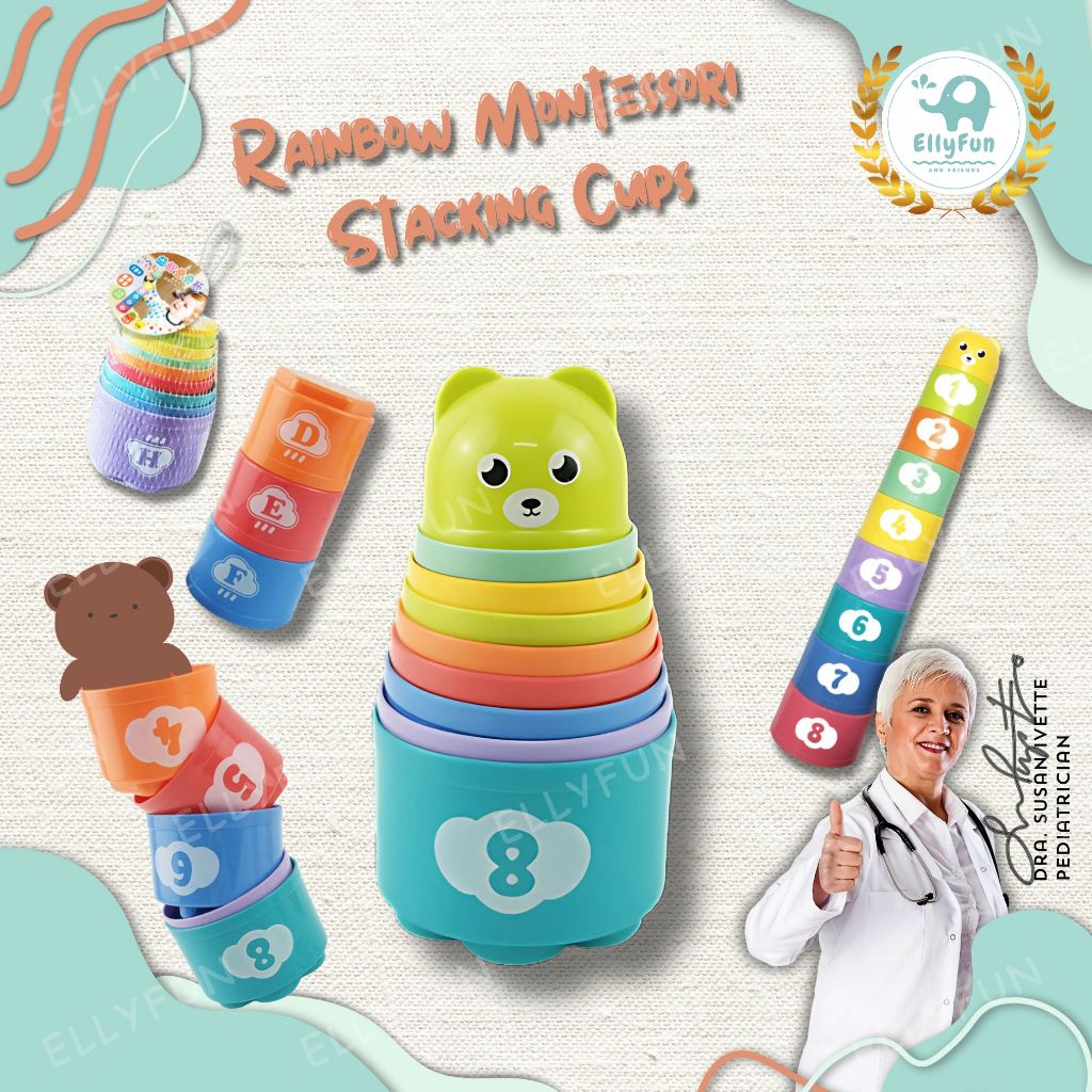 Ellyfun Stacking Rainbow Cups Toddler Toy Puzzle Tower Sorting Cups ...