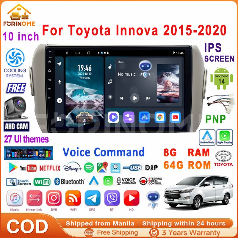LALAHOO For Toyota Innova 2015-2020 8G+64G Car Android 14 Head Unit 10 ...