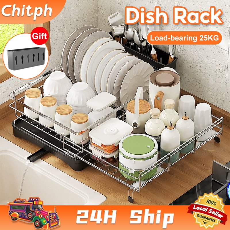 CHIT Multipopose Dish Drainer Rack With Tray Auto-Drain Extendable ...
