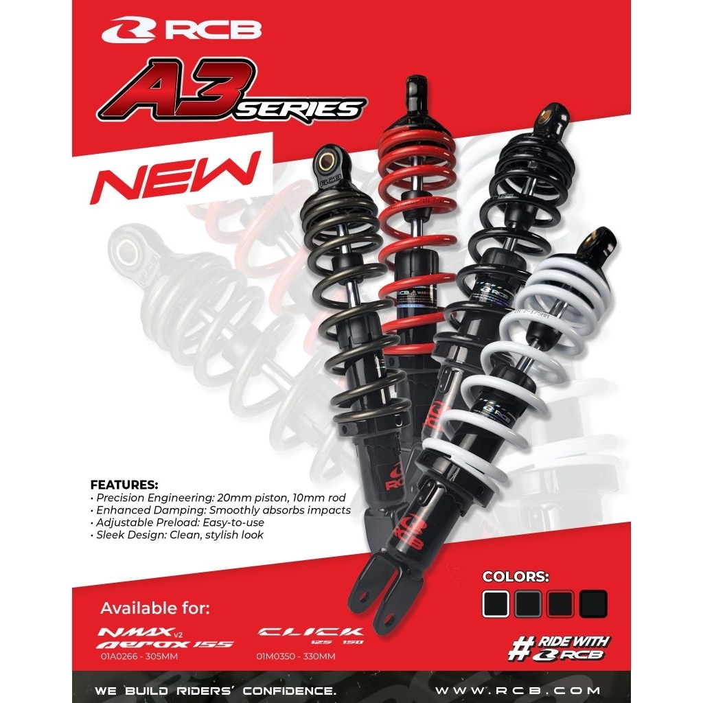 RCB A3 SERIES REAR SHOCK SUSPENSION 330 MM FOR HONDA CLICK 125 I / 150 ...