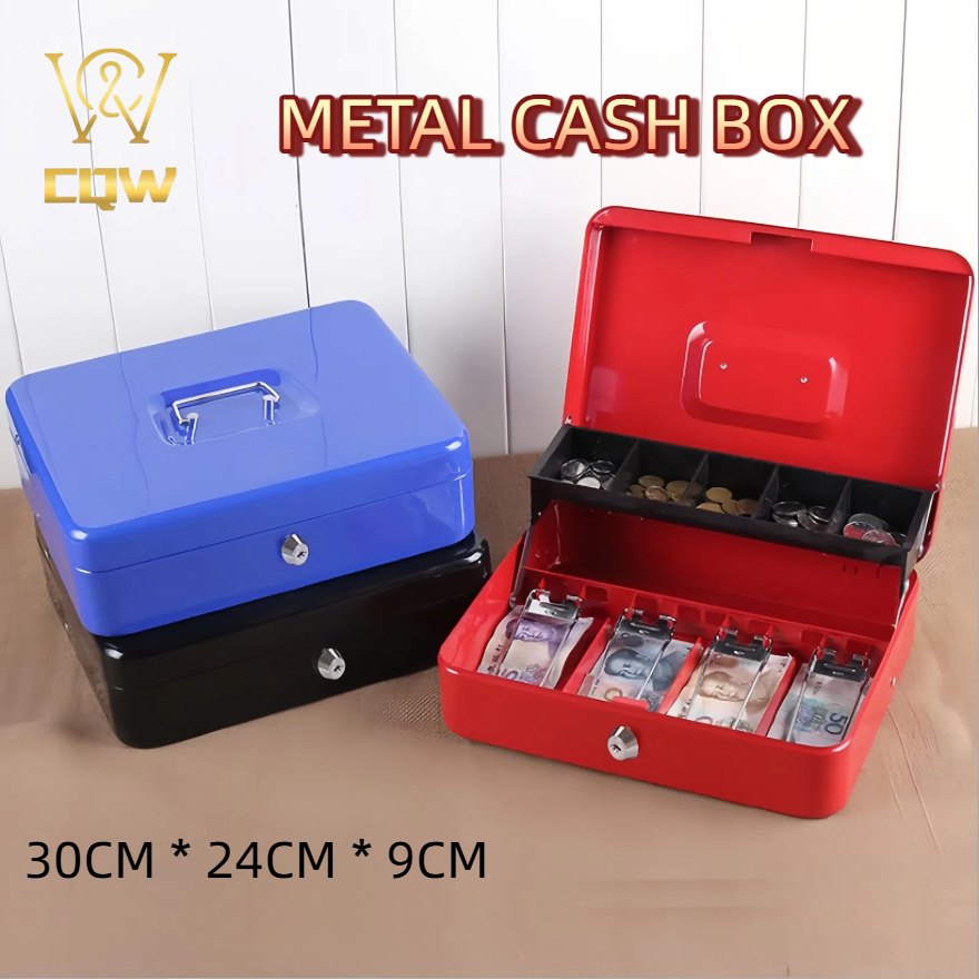 CQW.NO1 Metal Cash box Drawer Cashier Safety box Lock Big Size Secure ...