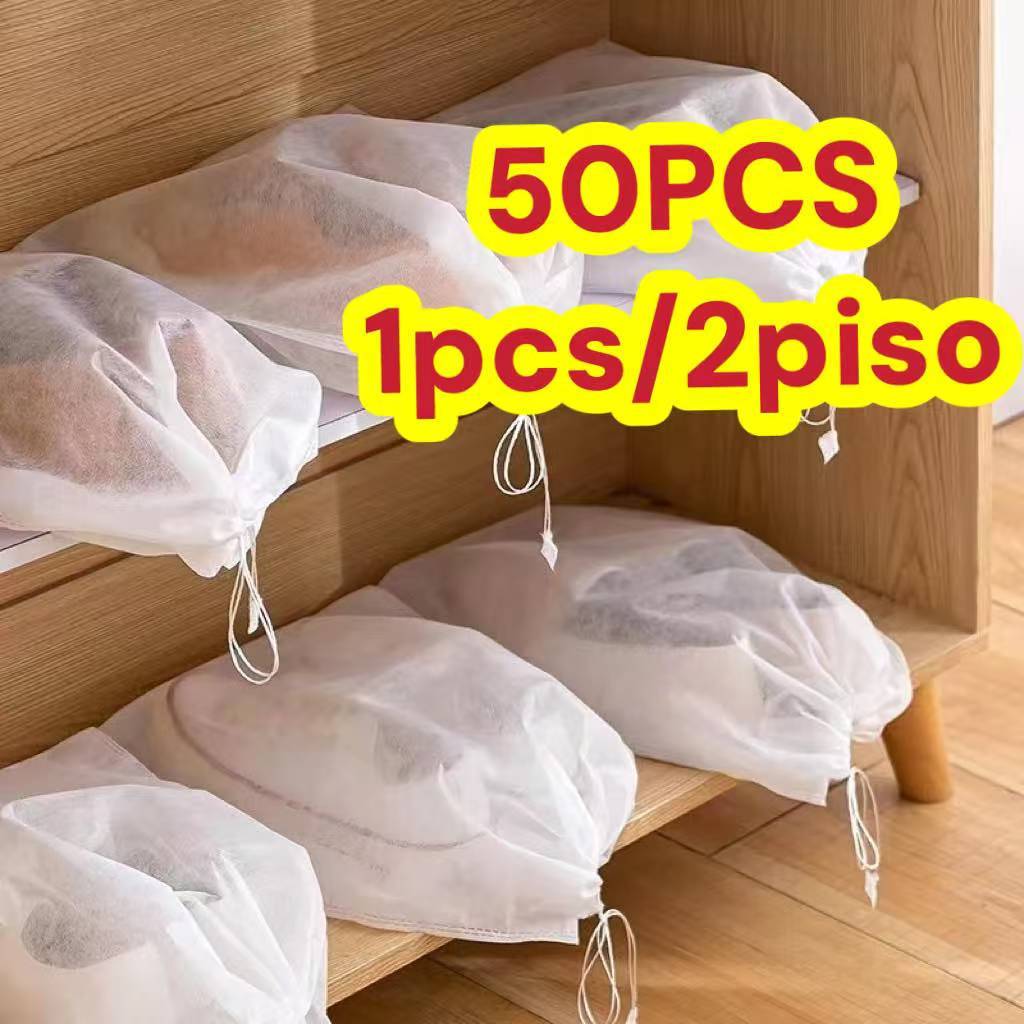 50pcs Portable Non-Woven Cloth Drawstring Shoes Clear Storage Bag Dust ...