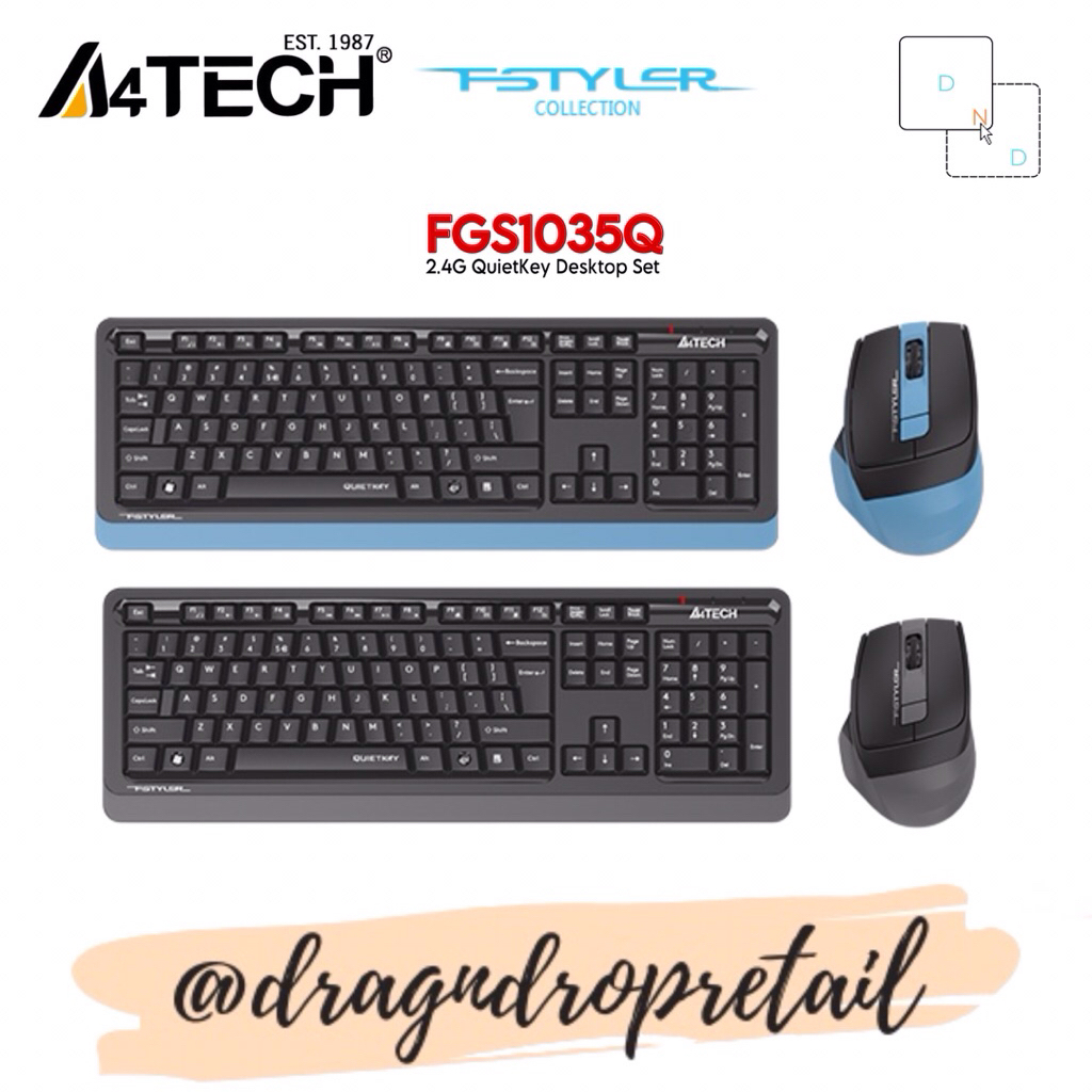 A4TECH Fstyler FGS1035Q 2.4G QuietKey Wrist-Protect Wireless Keyboard ...