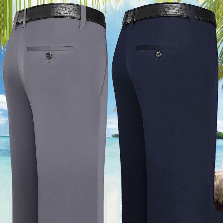 Men's Summer Thin Fashion Business Casual Suit Pants Long Pants Elastic ...