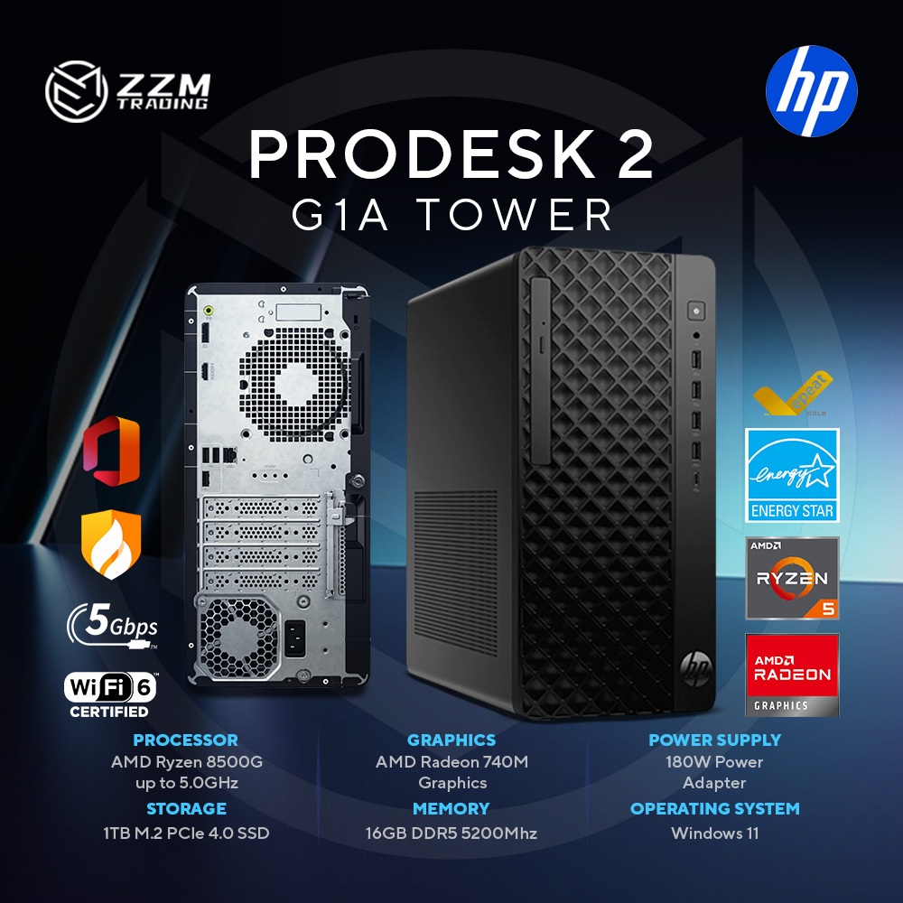 HP ProDesk 2 G1A Ryzen 5 8500G 16GB 512GB SSD Win11 Pro Desktop AI 