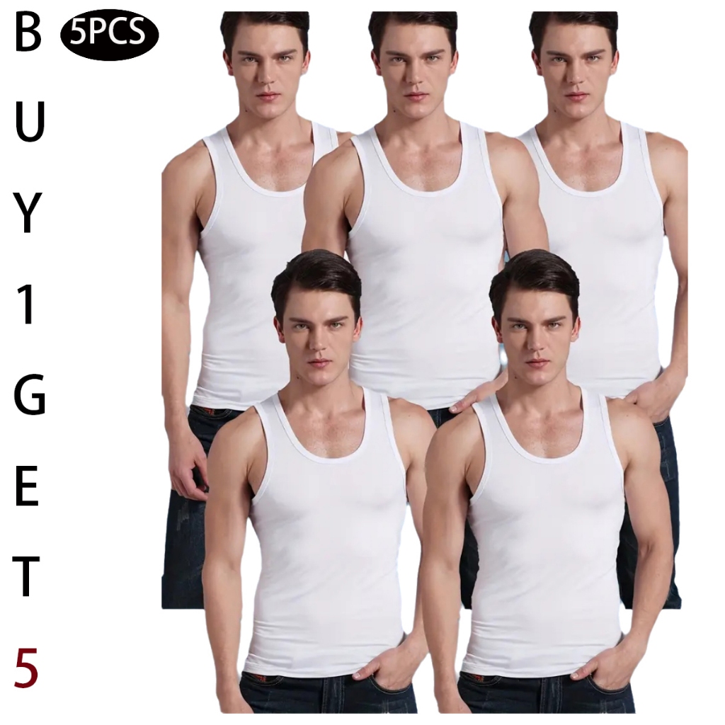 BUY 1 GET 5 Plain Basic Cotton Sando 6PCS Muscle Tee Men'S Tank Top ...