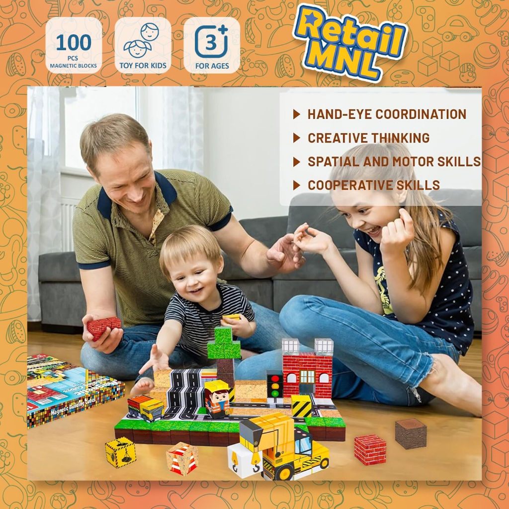 Retailmnl Engineering 100PCS Magnetic Blocks – STEM Building Set with ...