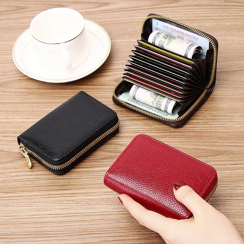 Card Holder Designer Zip Wallet ZH517 Genuine Leather RFID Credit
